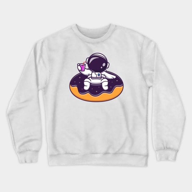 Cute Astronaut Floating On Space Donut Balloon Cartoon Crewneck Sweatshirt by Catalyst Labs